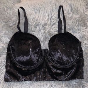 Women’s 32C Victoria’s Secret Black Velvet Shimmer Long Line Underwire Bra
